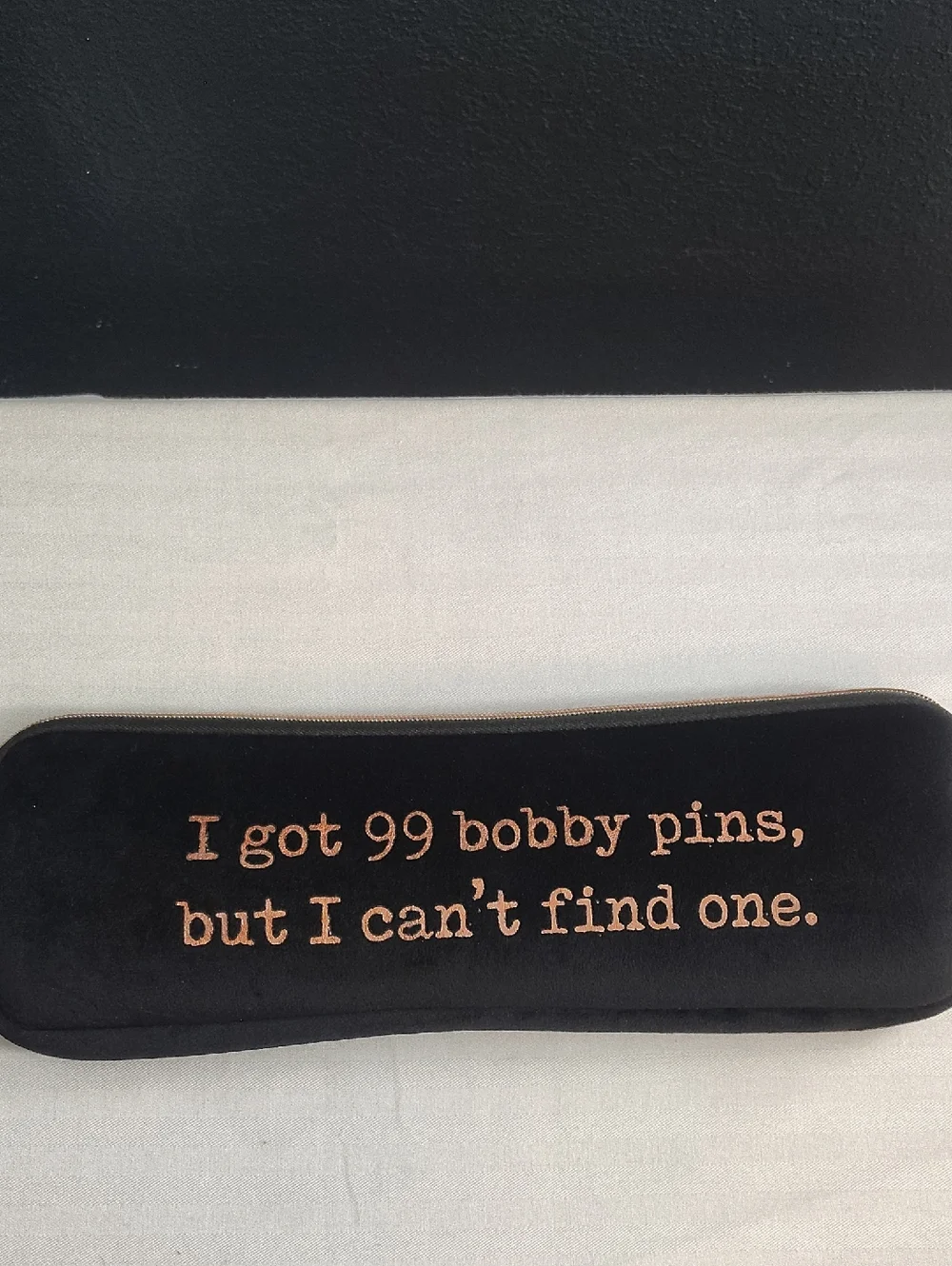 Travel Black Velvet Straightener Accessory Case Heat Resistant Rose Gold Text